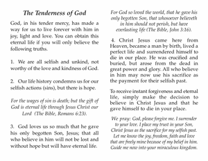 The Tenderness of God (250 evangelism tracts $ .03 c/u) gve71